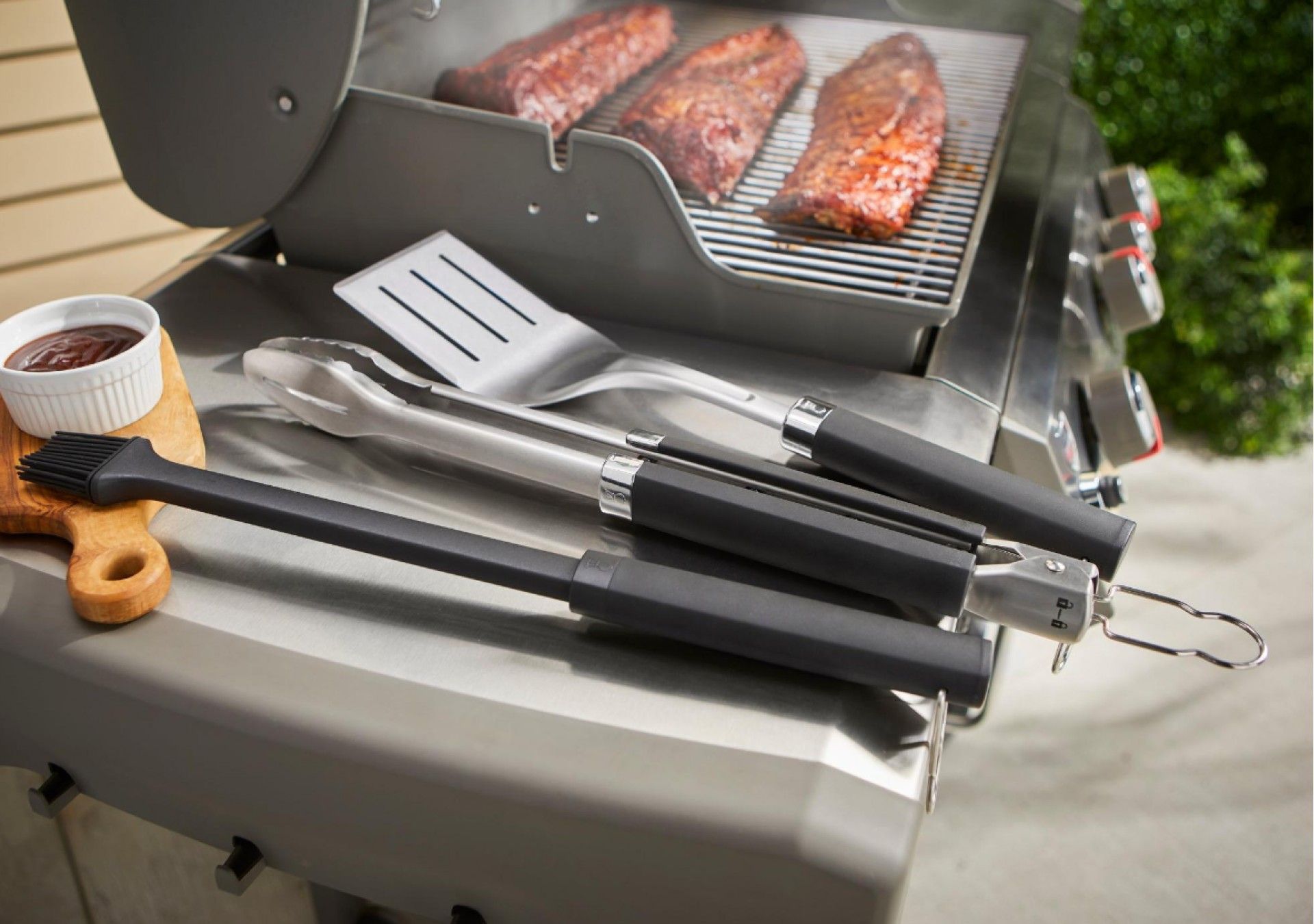 Kit 3 utensílios- Espátula, Pinça e Pincel Premium para Barbecue